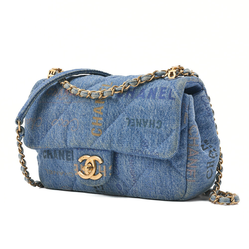 CHANEL Denim Matelasse Turn Lock Single Flap Chain Shoulder Blue Gold-Tone Hardware, Pre-Owned