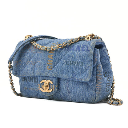 CHANEL Denim Matelasse Turn Lock Single Flap Chain Shoulder Blue Gold-Tone Hardware, Pre-Owned