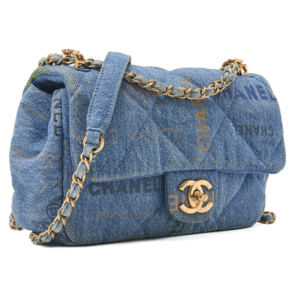 CHANEL Denim Matelasse Turn Lock Single Flap Chain Shoulder Blue Gold-Tone Hardware, Pre-Owned