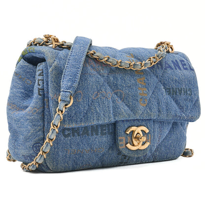 CHANEL Denim Matelasse Turn Lock Single Flap Chain Shoulder Blue Gold-Tone Hardware, Pre-Owned