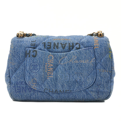 CHANEL Denim Matelasse Turn Lock Single Flap Chain Shoulder Blue Gold-Tone Hardware, Pre-Owned
