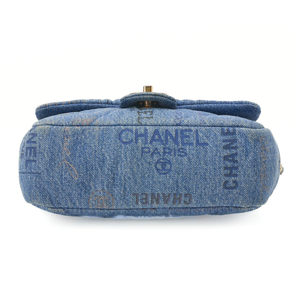 CHANEL Denim Matelasse Turn Lock Single Flap Chain Shoulder Blue Gold-Tone Hardware, Pre-Owned