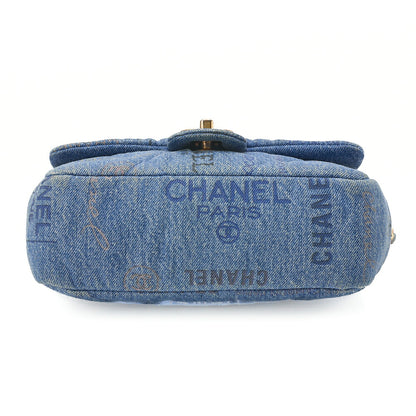 CHANEL Denim Matelasse Turn Lock Single Flap Chain Shoulder Blue Gold-Tone Hardware, Pre-Owned
