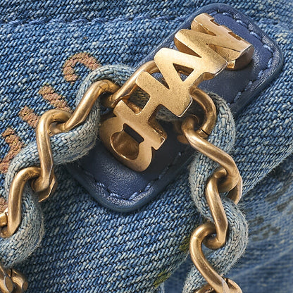 CHANEL Denim Matelasse Turn Lock Single Flap Chain Shoulder Blue Gold-Tone Hardware, Pre-Owned