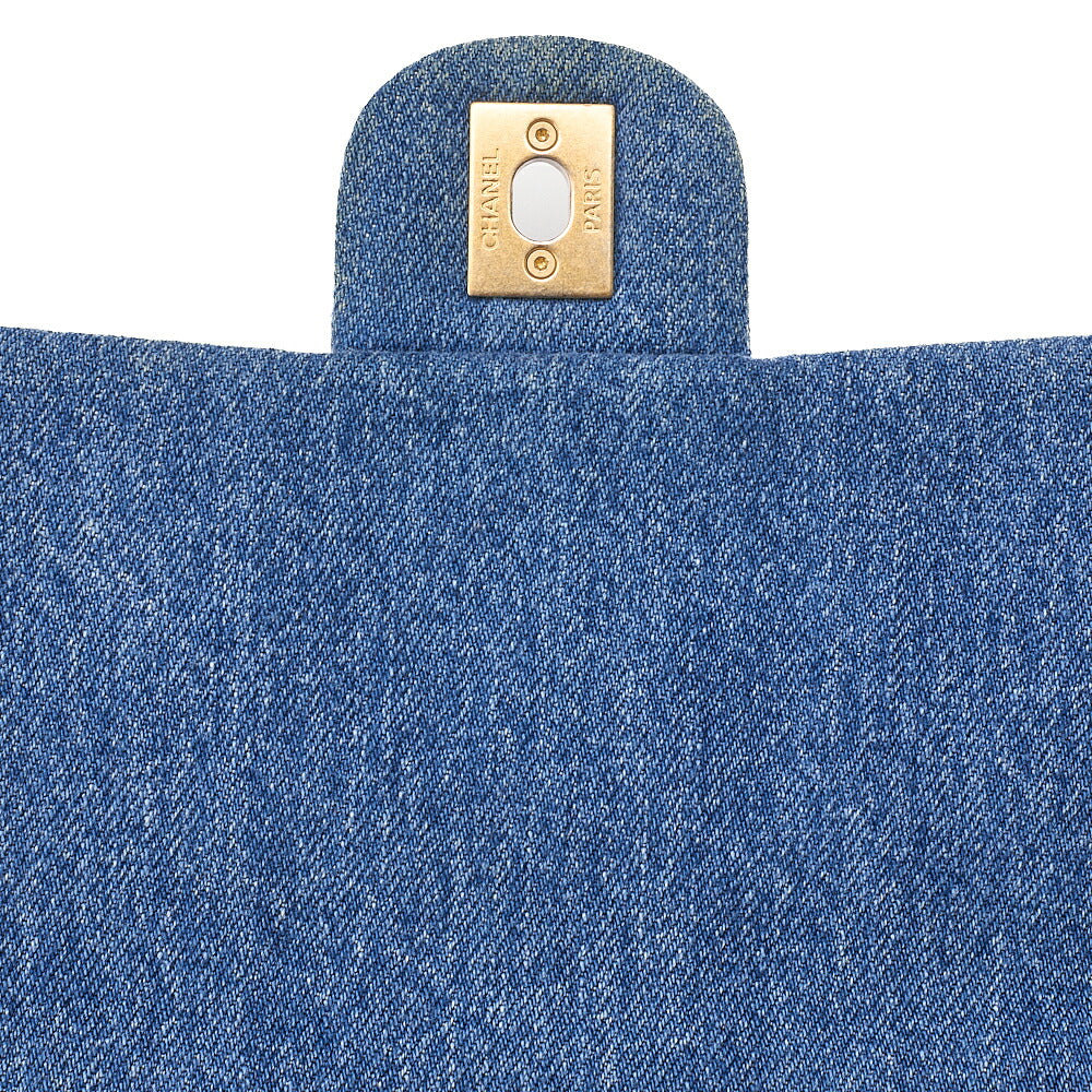 CHANEL Denim Matelasse Turn Lock Single Flap Chain Shoulder Blue Gold-Tone Hardware, Pre-Owned