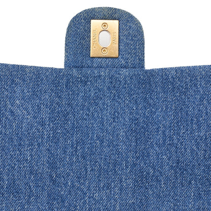 CHANEL Denim Matelasse Turn Lock Single Flap Chain Shoulder Blue Gold-Tone Hardware, Pre-Owned