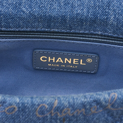 CHANEL Denim Matelasse Turn Lock Single Flap Chain Shoulder Blue Gold-Tone Hardware, Pre-Owned