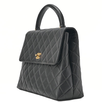 CHANEL Chanel Caviar Skin Matelasse Handbag Matelasse Turn Lock Kelly Shape Black Gold-Tone Hardware, Pre-Owned