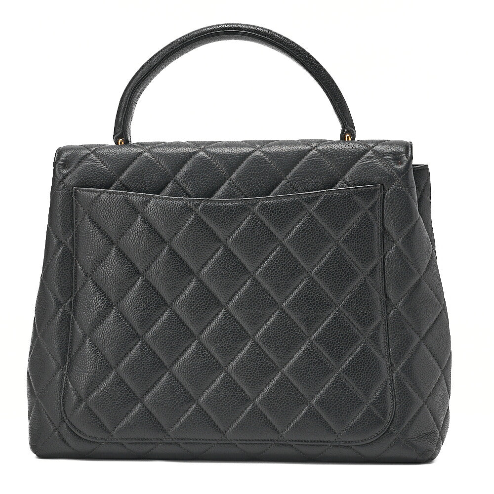CHANEL Chanel Caviar Skin Matelasse Handbag Matelasse Turn Lock Kelly Shape Black Gold-Tone Hardware, Pre-Owned