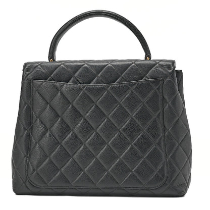 CHANEL Chanel Caviar Skin Matelasse Handbag Matelasse Turn Lock Kelly Shape Black Gold-Tone Hardware, Pre-Owned