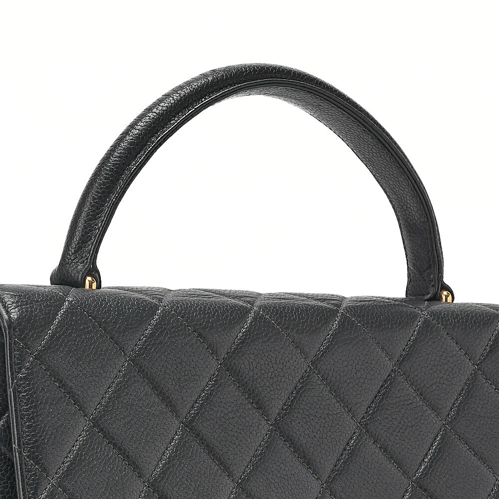 CHANEL Chanel Caviar Skin Matelasse Handbag Matelasse Turn Lock Kelly Shape Black Gold-Tone Hardware, Pre-Owned