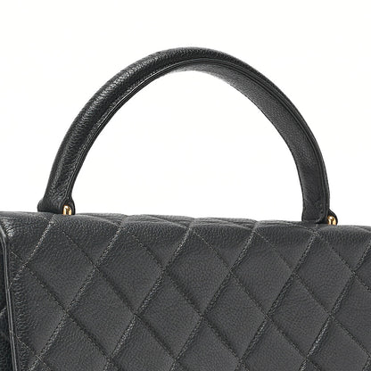 CHANEL Chanel Caviar Skin Matelasse Handbag Matelasse Turn Lock Kelly Shape Black Gold-Tone Hardware, Pre-Owned
