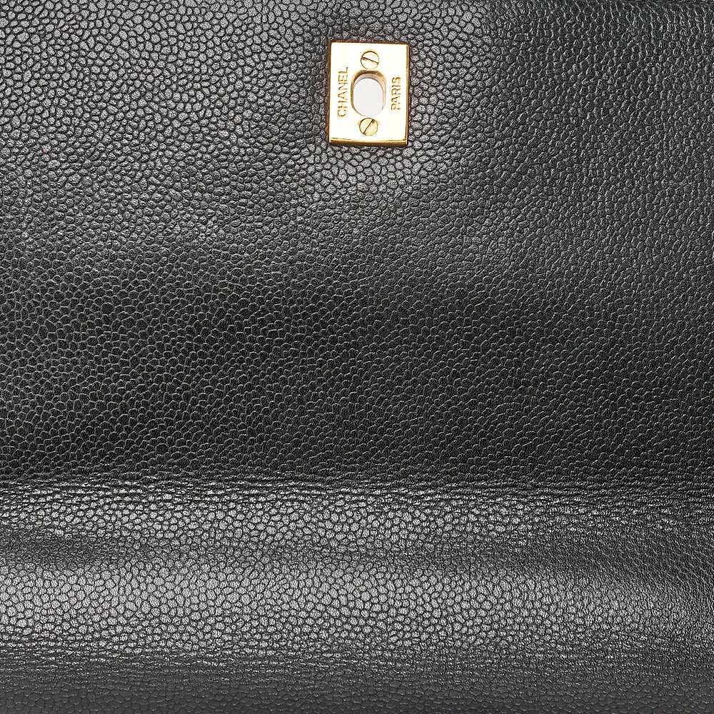 CHANEL Chanel Caviar Skin Matelasse Handbag Matelasse Turn Lock Kelly Shape Black Gold-Tone Hardware, Pre-Owned
