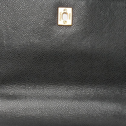 CHANEL Chanel Caviar Skin Matelasse Handbag Matelasse Turn Lock Kelly Shape Black Gold-Tone Hardware, Pre-Owned