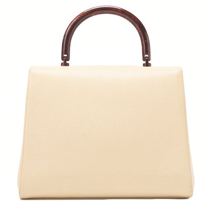 CHANEL Caviar Skin Coco Mark Wood Pattern Handbag Beige Gold-Tone Hardware, Pre-Owned