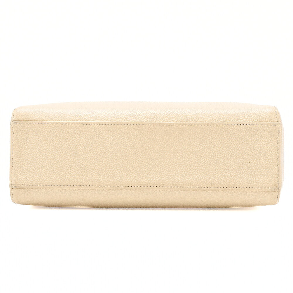 CHANEL Caviar Skin Coco Mark Wood Pattern Handbag Beige Gold-Tone Hardware, Pre-Owned