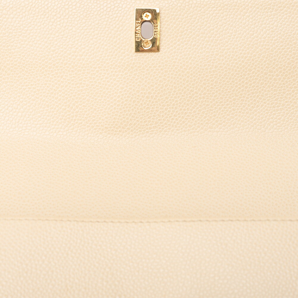 CHANEL Caviar Skin Coco Mark Wood Pattern Handbag Beige Gold-Tone Hardware, Pre-Owned