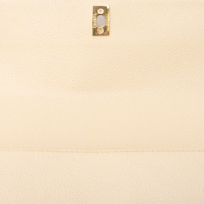 CHANEL Caviar Skin Coco Mark Wood Pattern Handbag Beige Gold-Tone Hardware, Pre-Owned