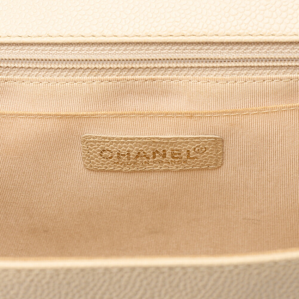 CHANEL Caviar Skin Coco Mark Wood Pattern Handbag Beige Gold-Tone Hardware, Pre-Owned