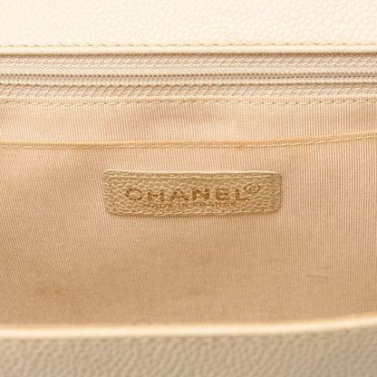 CHANEL Caviar Skin Coco Mark Wood Pattern Handbag Beige Gold-Tone Hardware, Pre-Owned