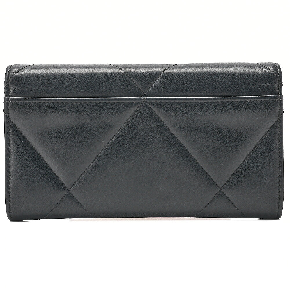 CHANEL Lambskin Matelasse Chanel 19 Bi-Fold Long Wallet Black Gold-Tone Hardware, Pre-Owned