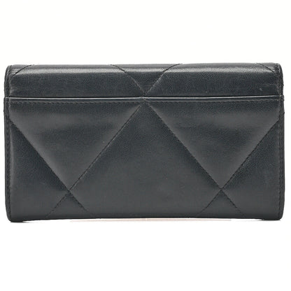 CHANEL Lambskin Matelasse Chanel 19 Bi-Fold Long Wallet Black Gold-Tone Hardware, Pre-Owned