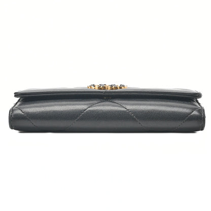 CHANEL Lambskin Matelasse Chanel 19 Bi-Fold Long Wallet Black Gold-Tone Hardware, Pre-Owned