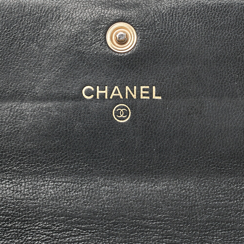 CHANEL Lambskin Matelasse Chanel 19 Bi-Fold Long Wallet Black Gold-Tone Hardware, Pre-Owned
