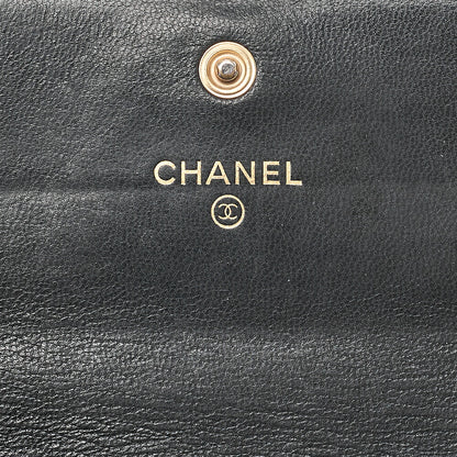 CHANEL Lambskin Matelasse Chanel 19 Bi-Fold Long Wallet Black Gold-Tone Hardware, Pre-Owned