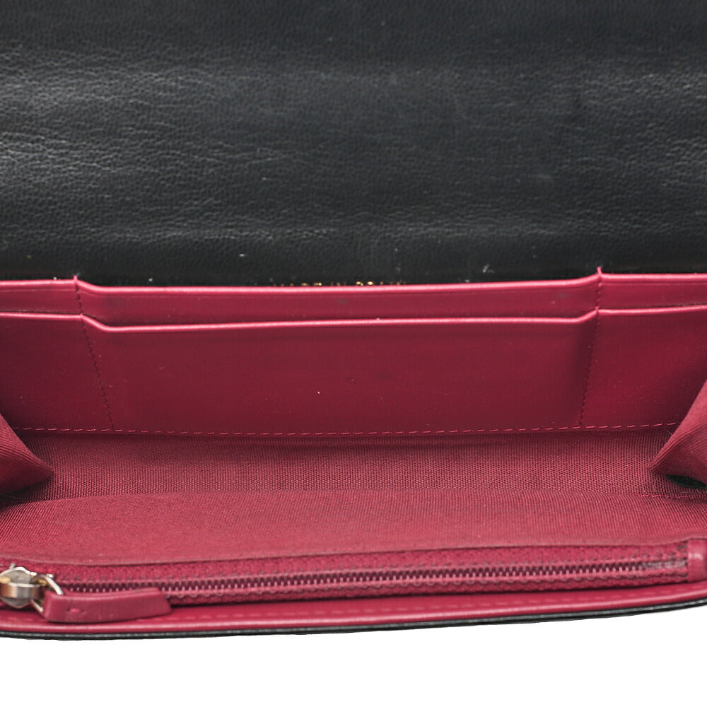 CHANEL Lambskin Matelasse Chanel 19 Bi-Fold Long Wallet Black Gold-Tone Hardware, Pre-Owned