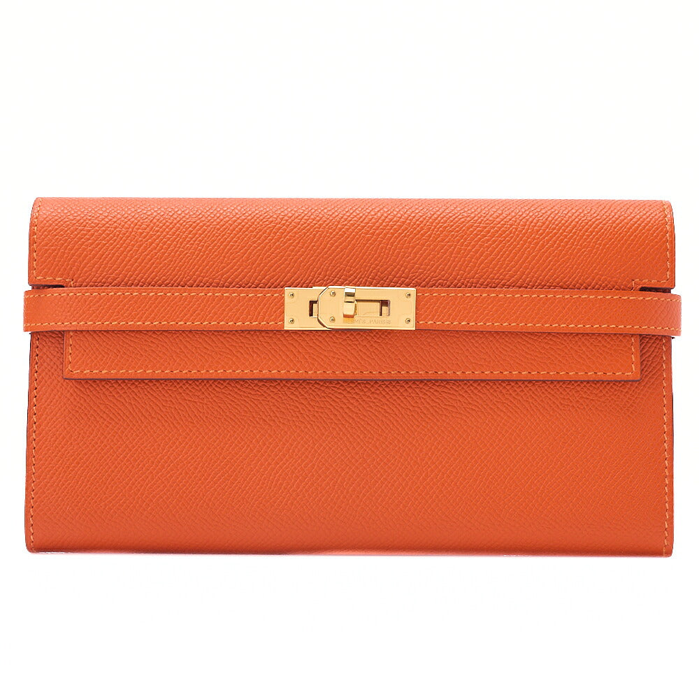 Hermes Hermes Kelly Wallet Bi-fold Long Wallet Epson Orange Gold-Tone Hardware, Pre-Owned