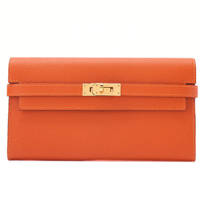Hermes Hermes Kelly Wallet Bi-fold Long Wallet Epson Orange Gold-Tone Hardware, Pre-Owned
