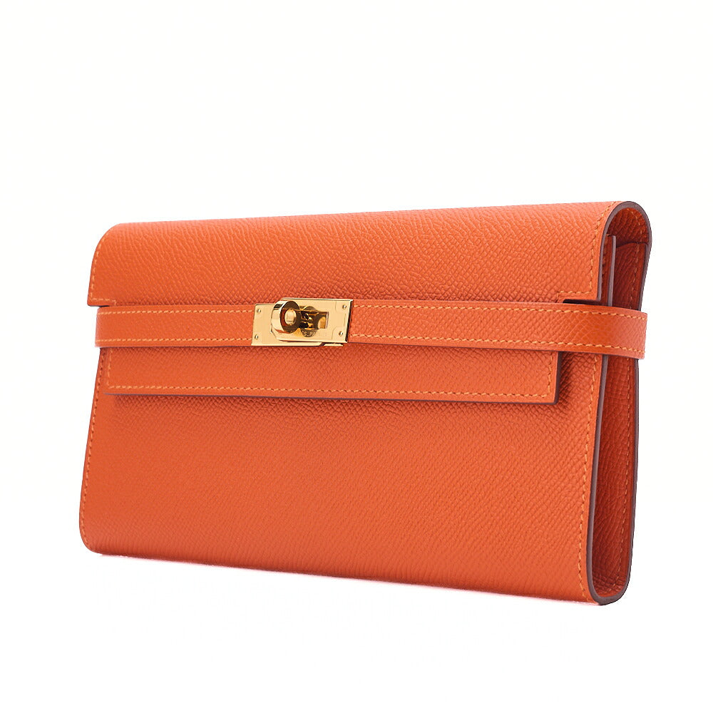 Hermes Hermes Kelly Wallet Bi-fold Long Wallet Epson Orange Gold-Tone Hardware, Pre-Owned