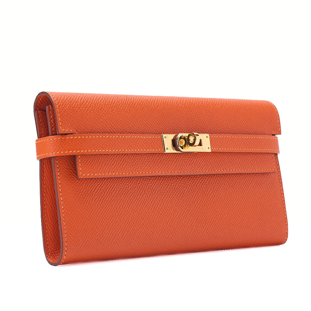 Hermes Hermes Kelly Wallet Bi-fold Long Wallet Epson Orange Gold-Tone Hardware, Pre-Owned
