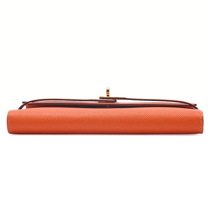 Hermes Hermes Kelly Wallet Bi-fold Long Wallet Epson Orange Gold-Tone Hardware, Pre-Owned