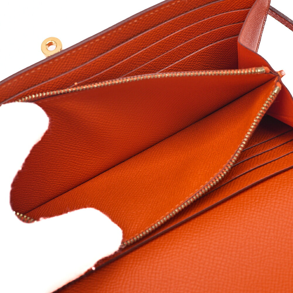 Hermes Hermes Kelly Wallet Bi-fold Long Wallet Epson Orange Gold-Tone Hardware, Pre-Owned