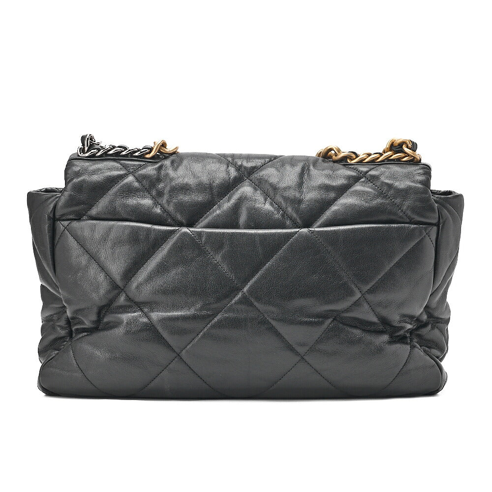 CHANEL Lambskin Matelasse Chanel 19 2WAY Chain Shoulder Black Gold x Silver -Tone Hardware, Pre-Owned