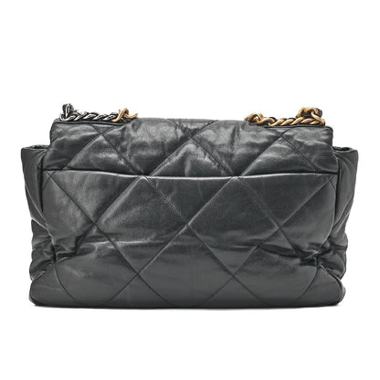 CHANEL Lambskin Matelasse Chanel 19 2WAY Chain Shoulder Black Gold x Silver -Tone Hardware, Pre-Owned