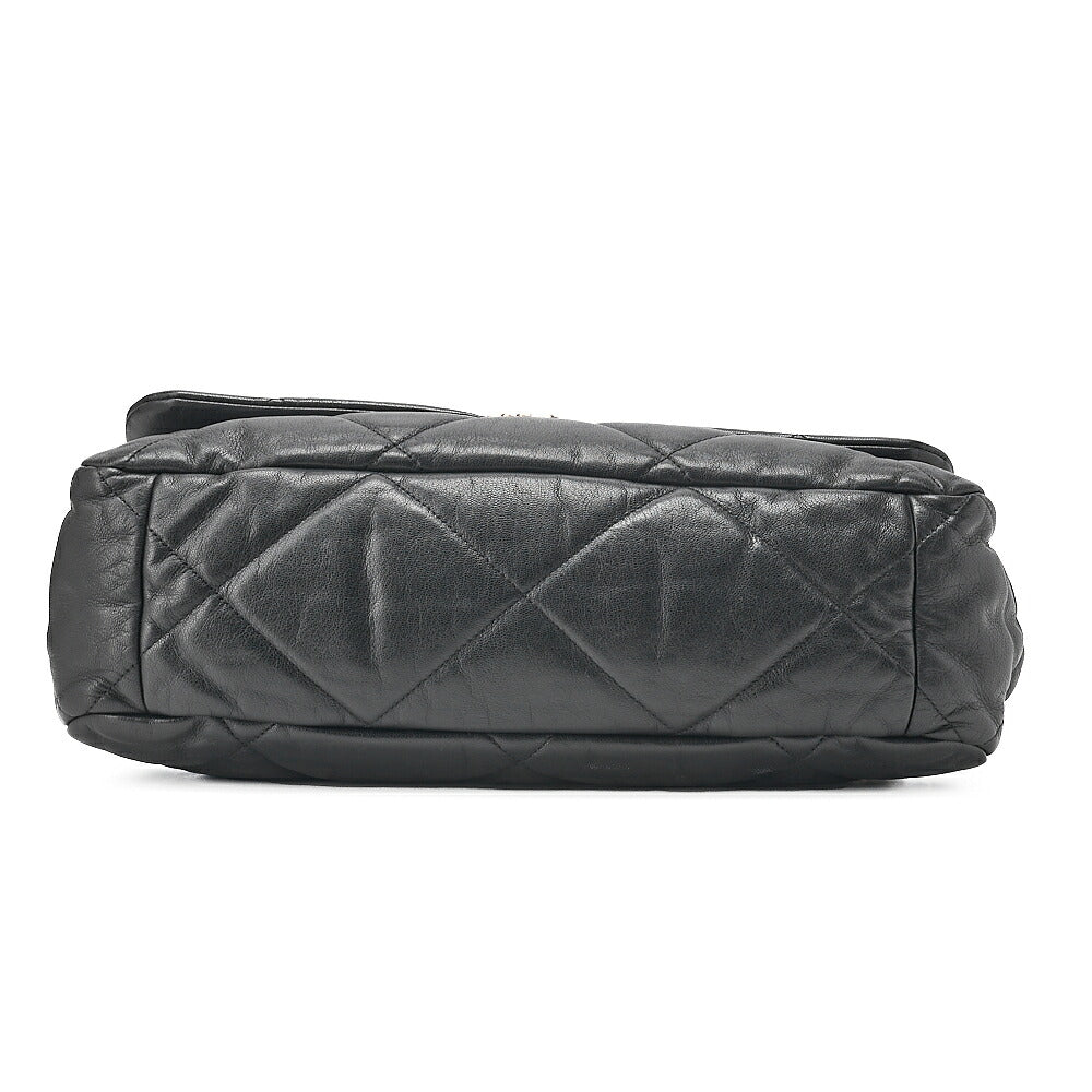 CHANEL Lambskin Matelasse Chanel 19 2WAY Chain Shoulder Black Gold x Silver -Tone Hardware, Pre-Owned
