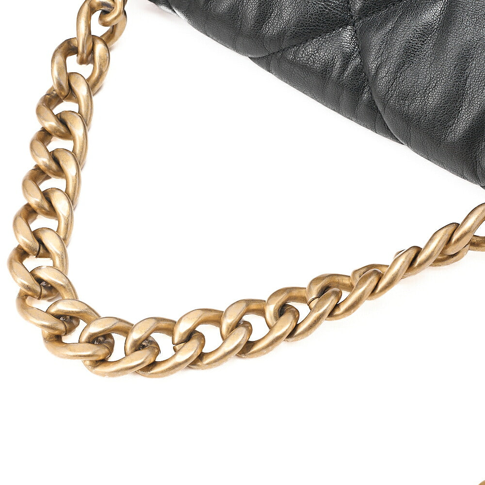 CHANEL Lambskin Matelasse Chanel 19 2WAY Chain Shoulder Black Gold x Silver -Tone Hardware, Pre-Owned