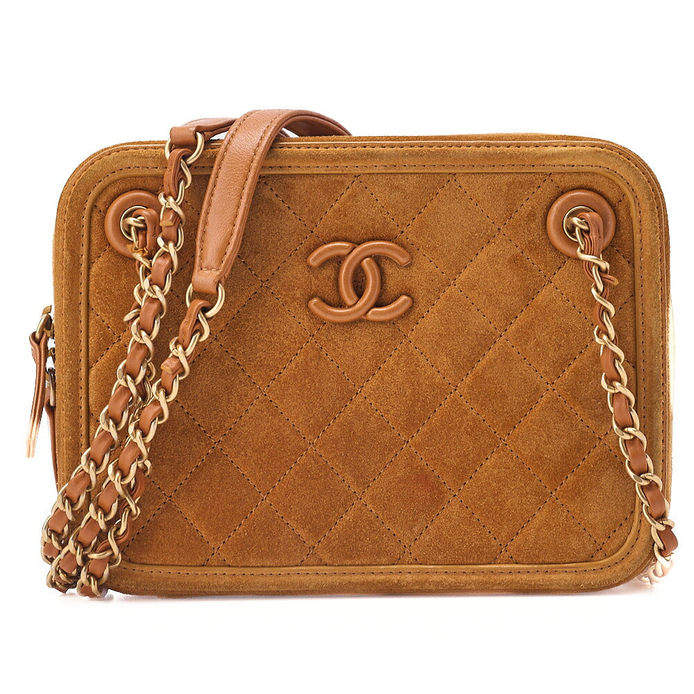 CHANEL Matelasse Coco Mark Chain Shoulder Suede Brown Gold-Tone Hardware, Pre-Owned