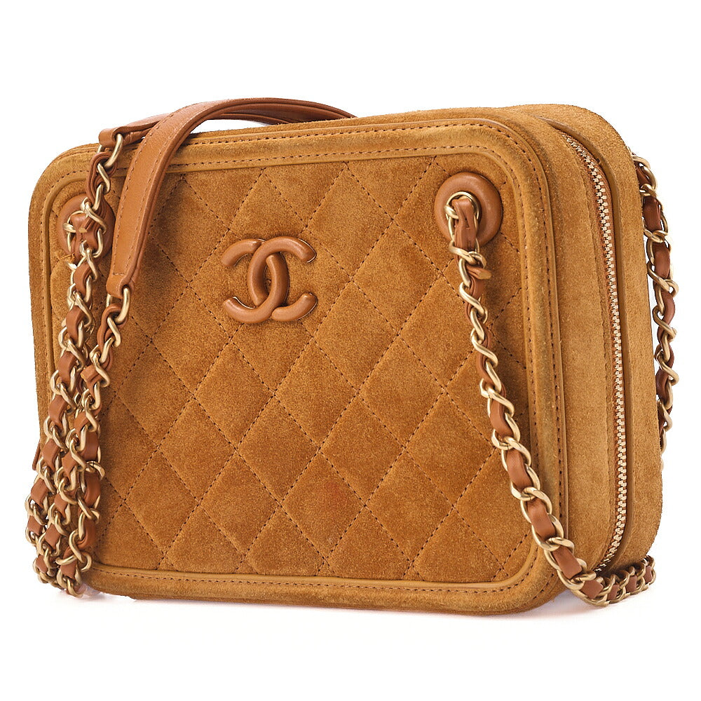 CHANEL Matelasse Coco Mark Chain Shoulder Suede Brown Gold-Tone Hardware, Pre-Owned