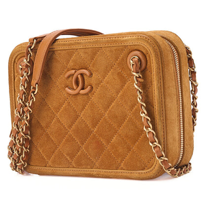 CHANEL Matelasse Coco Mark Chain Shoulder Suede Brown Gold-Tone Hardware, Pre-Owned