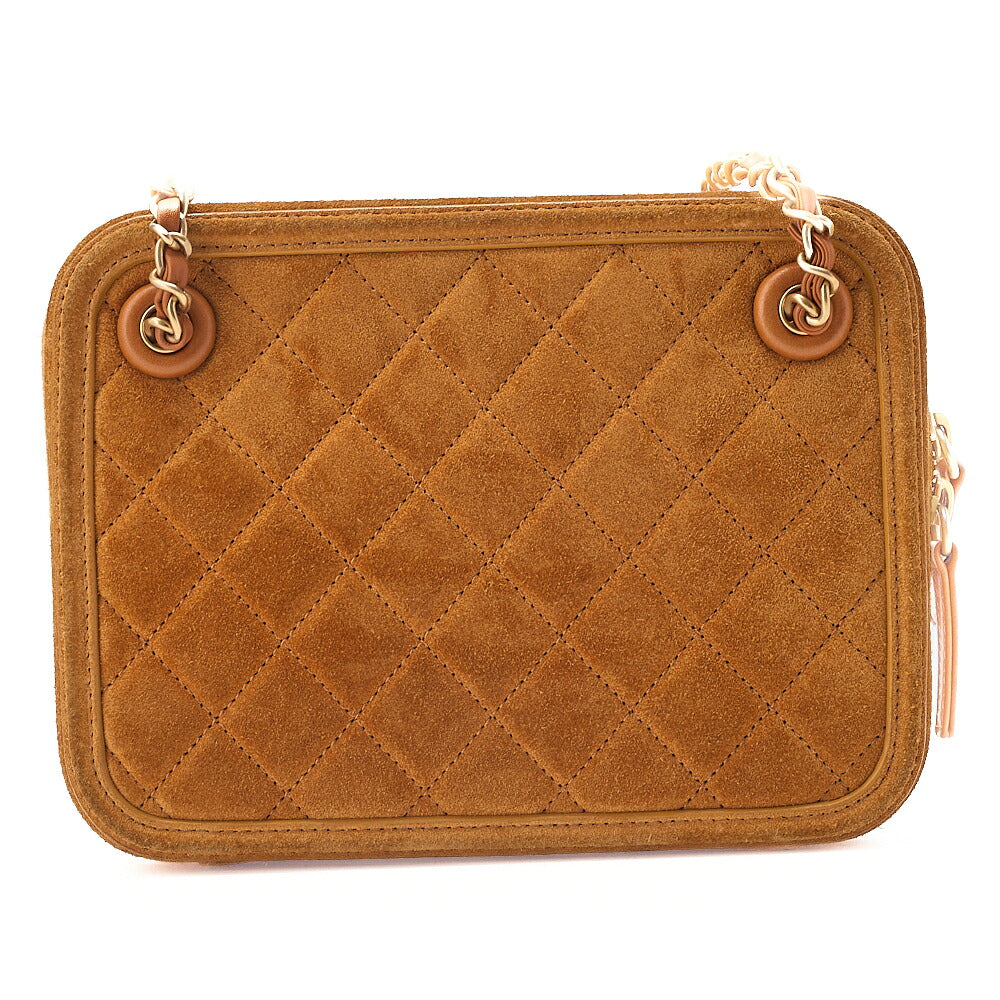 CHANEL Matelasse Coco Mark Chain Shoulder Suede Brown Gold-Tone Hardware, Pre-Owned