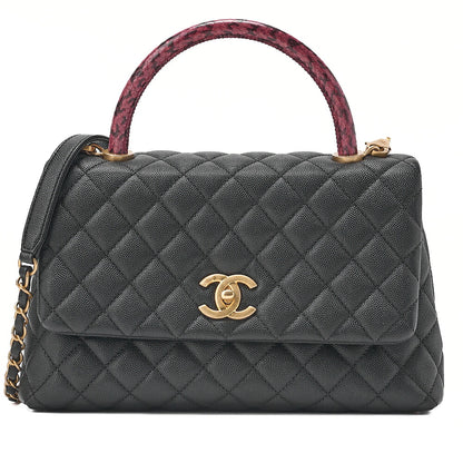 CHANEL Caviar Skin x Lizard Matelasse Coco Handle 29 S 2-Way Handbag Black x Red Gold-Tone Hardware, Pre-Owned