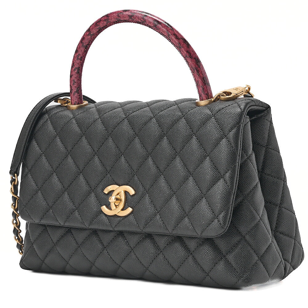 CHANEL Caviar Skin x Lizard Matelasse Coco Handle 29 S 2-Way Handbag Black x Red Gold-Tone Hardware, Pre-Owned