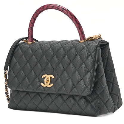 CHANEL Caviar Skin x Lizard Matelasse Coco Handle 29 S 2-Way Handbag Black x Red Gold-Tone Hardware, Pre-Owned