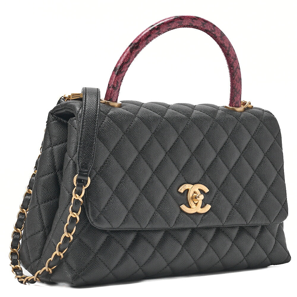 CHANEL Caviar Skin x Lizard Matelasse Coco Handle 29 S 2-Way Handbag Black x Red Gold-Tone Hardware, Pre-Owned
