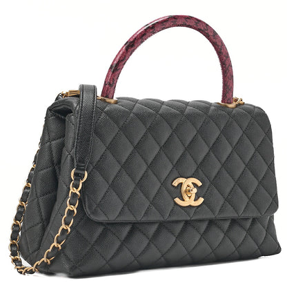 CHANEL Caviar Skin x Lizard Matelasse Coco Handle 29 S 2-Way Handbag Black x Red Gold-Tone Hardware, Pre-Owned