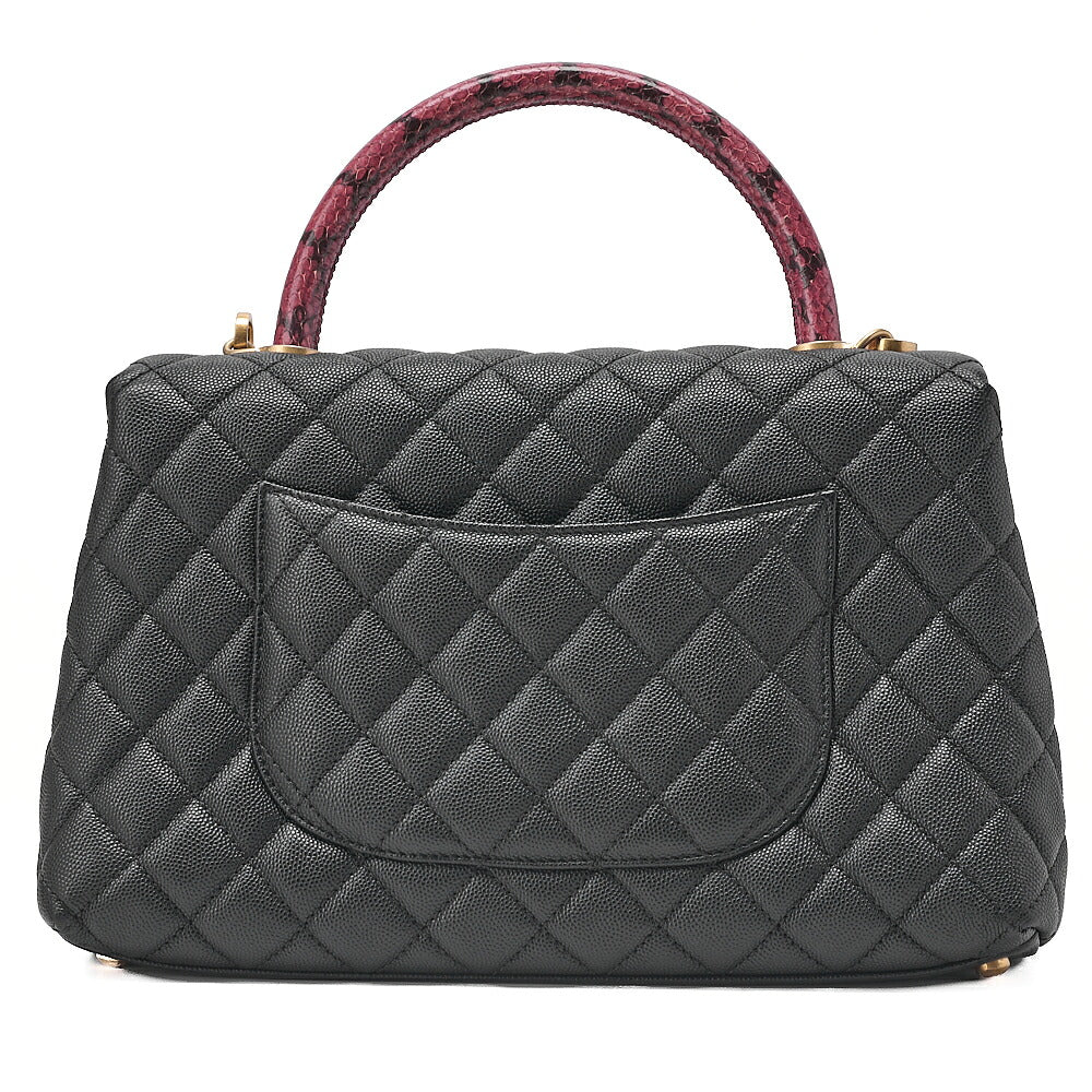 CHANEL Caviar Skin x Lizard Matelasse Coco Handle 29 S 2-Way Handbag Black x Red Gold-Tone Hardware, Pre-Owned